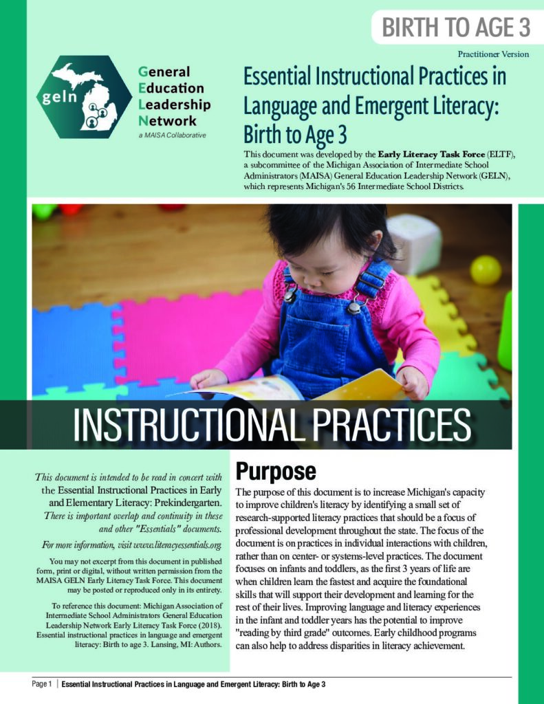 Essential Instructional Practices in Language and Emergent Literacy: Birth to Age 3