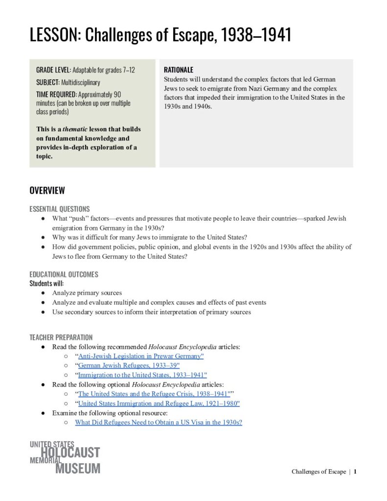 Challenges of Escape, 1938-1941