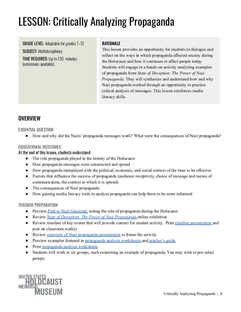 Critically Analyzing Propaganda Lesson