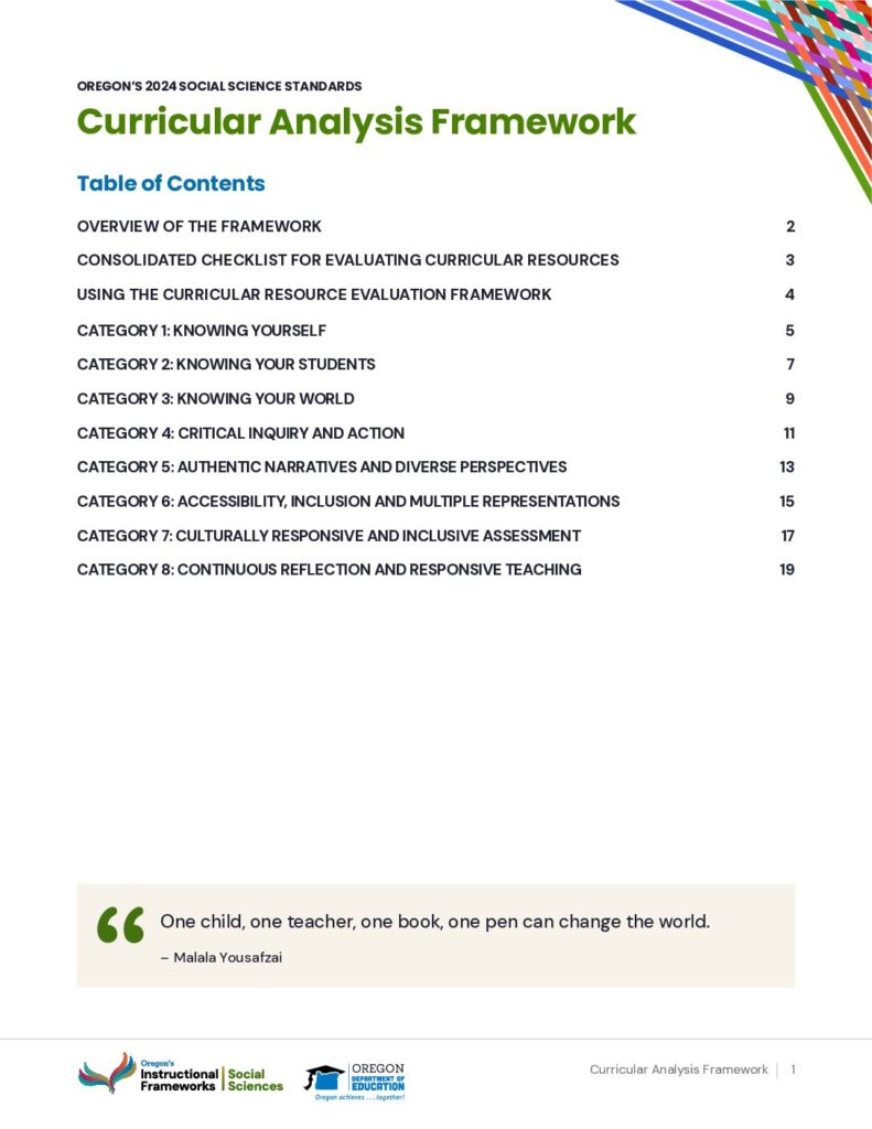 Oregon’s 2024 Social Science Standards: Curricular Analysis Framework