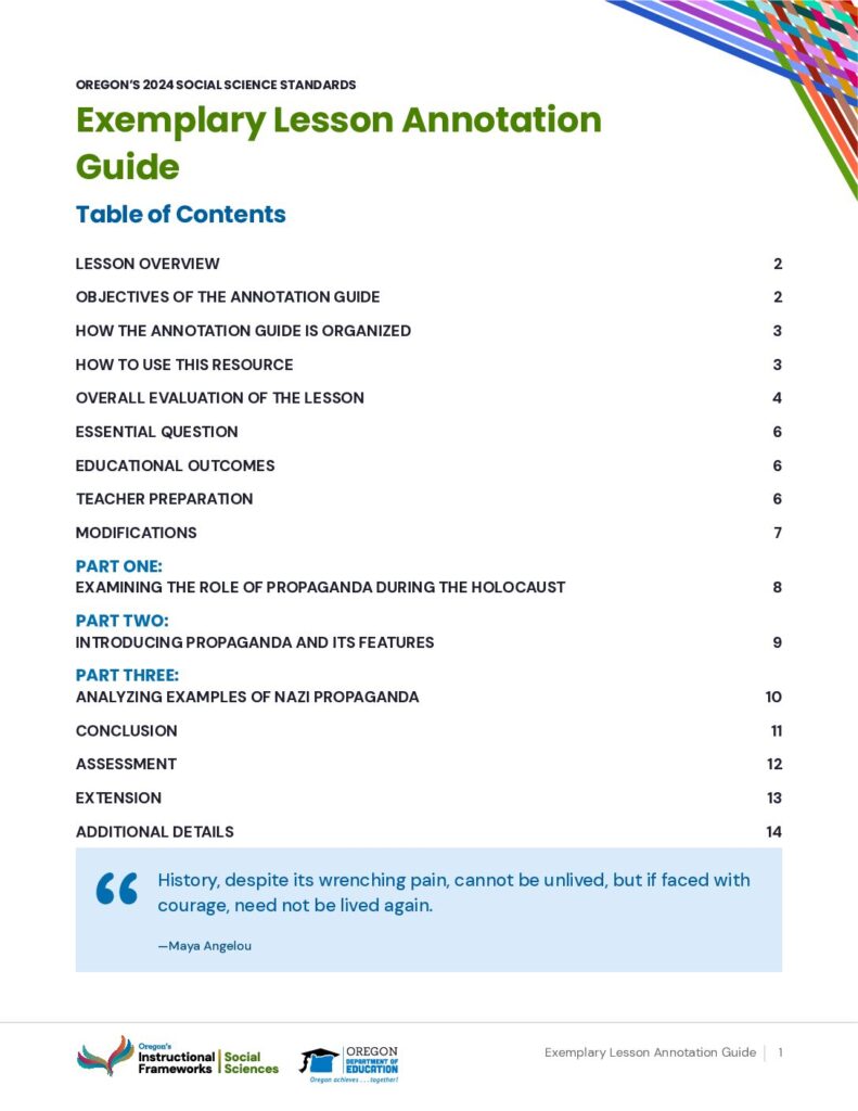 Oregon’s 2024 Social Science Standards: Exemplary Lesson Annotation Guide