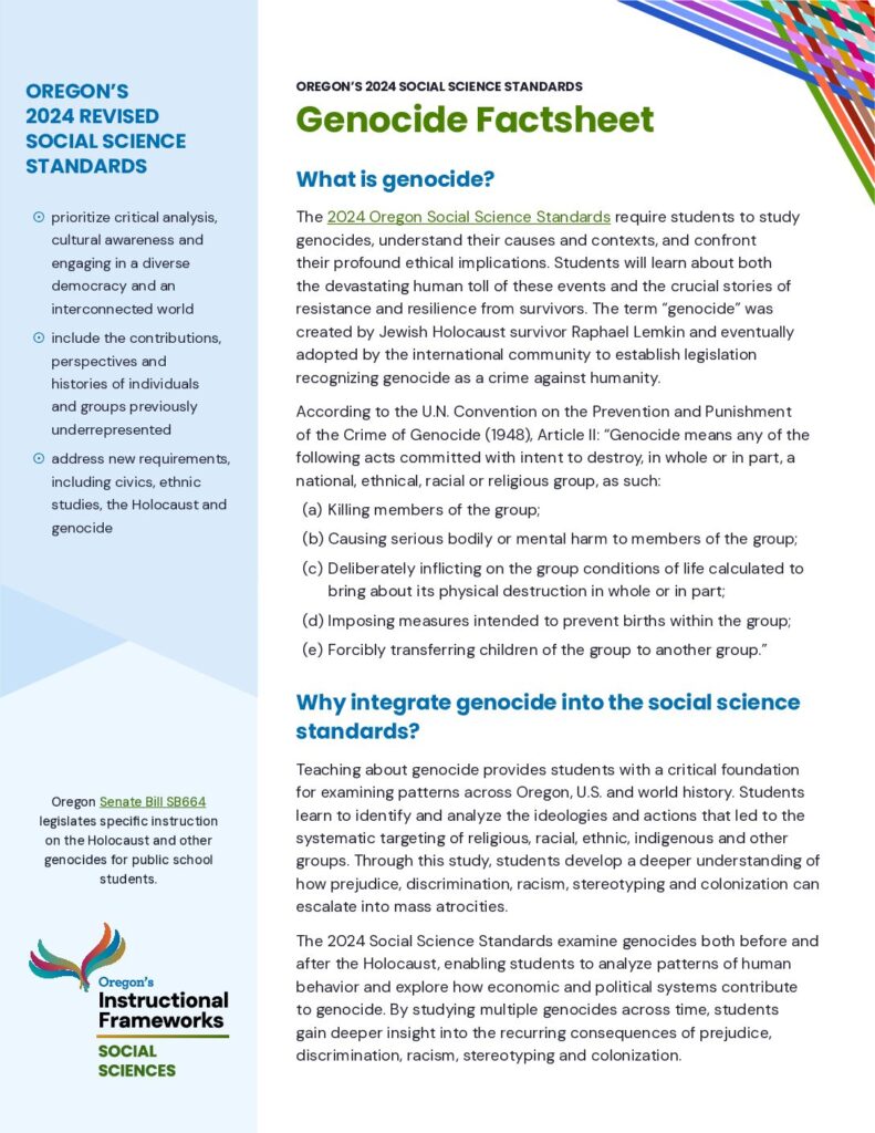 Oregon’s 2024 Social Science Standards: Genocide Factsheet
