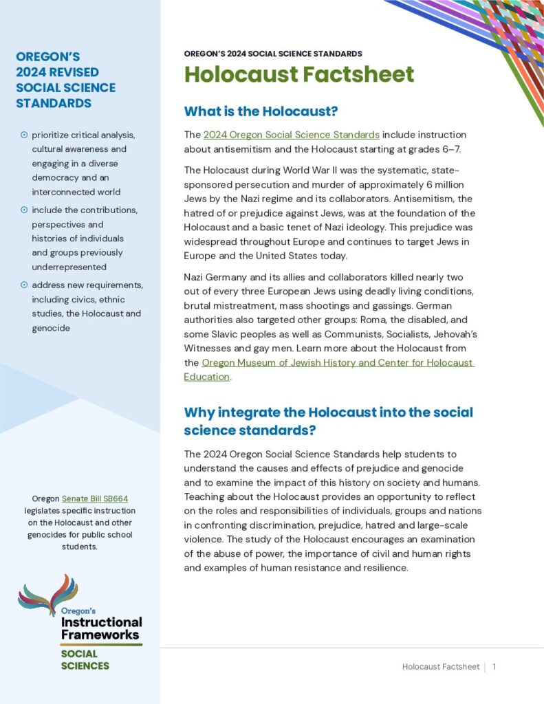Oregon’s 2024 Social Science Standards: Holocaust Factsheet