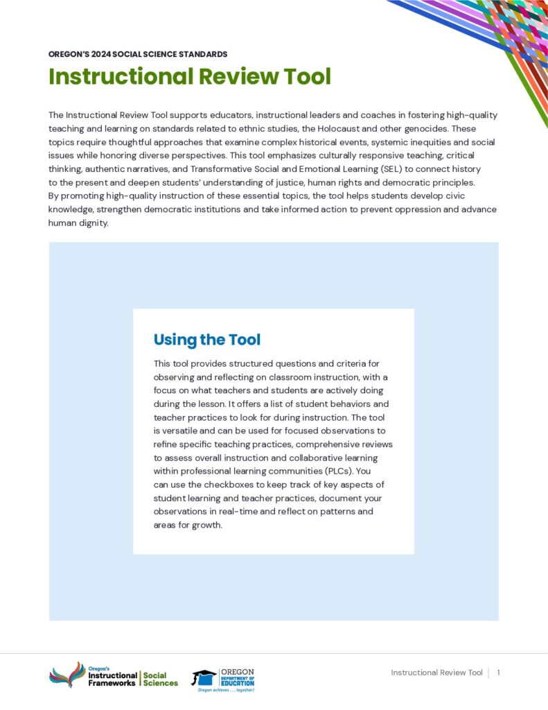 Oregon’s 2024 Social Science Standards: Instructional Review Tool