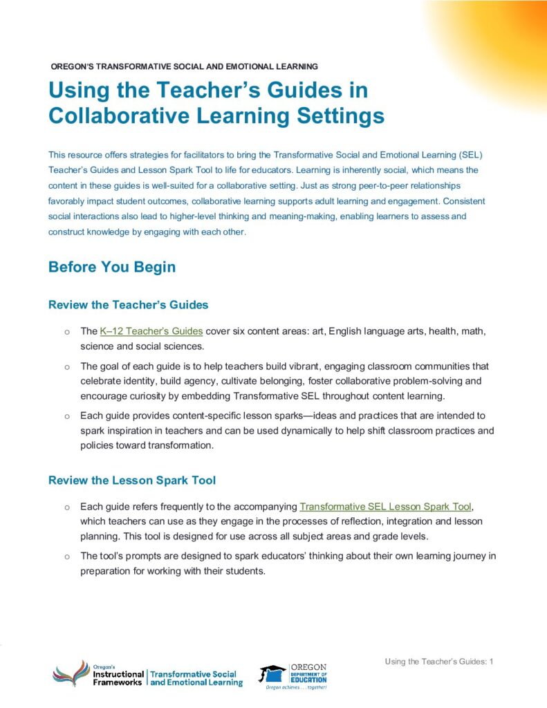 Using the Teacher’s Guides in Collaborative Learning Settings