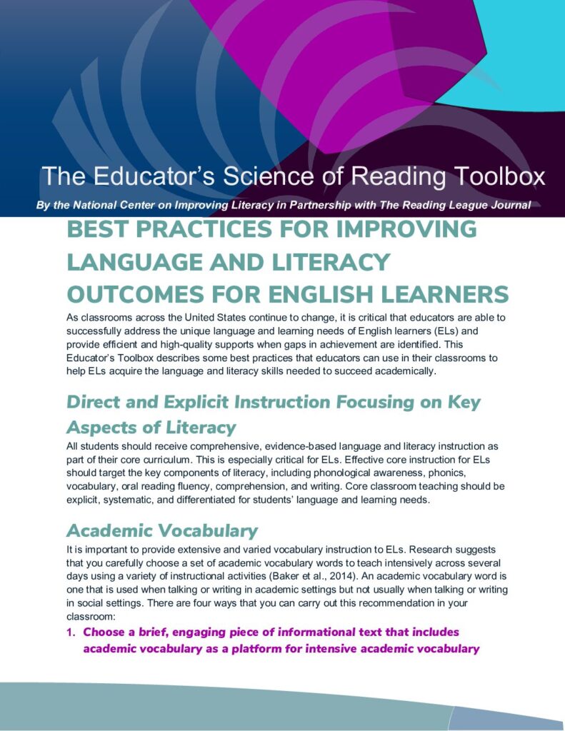 Best Practices for Improving Language and Literacy Outcomes for English Learners