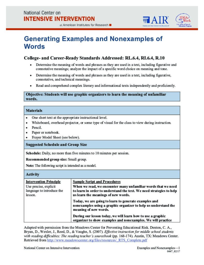 Generating Examples and Nonexamples of Words