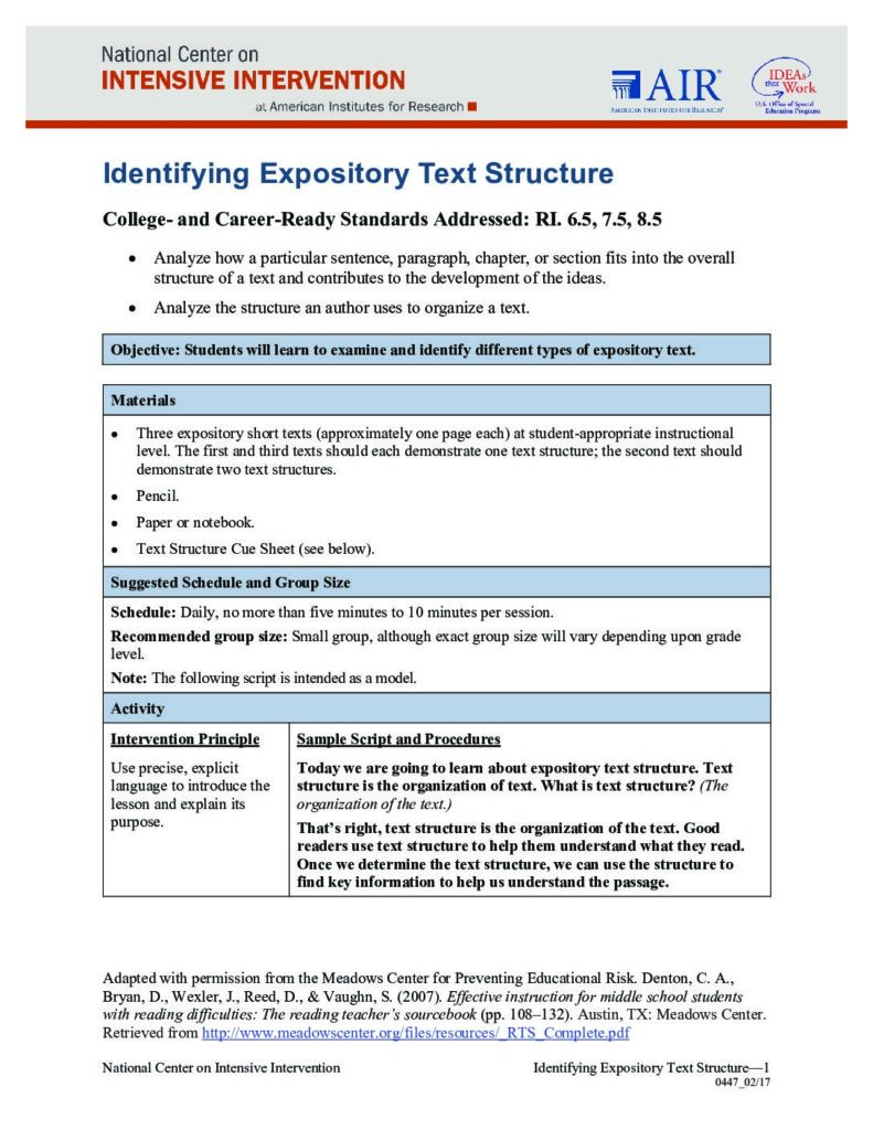 Identifying Expository Text Structure