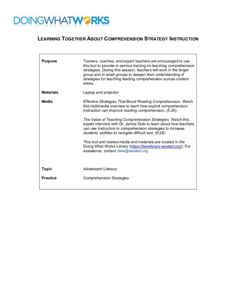 Learning Together About Comprehension Strategy Instruction