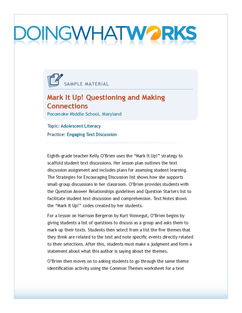 Mark It Up! Questioning and Making Connections