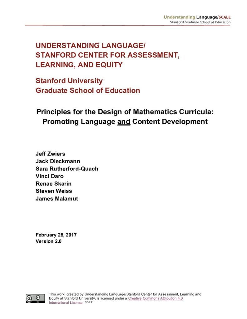Principles for the Design of Mathematics Curricula: Promoting Language and Content Development