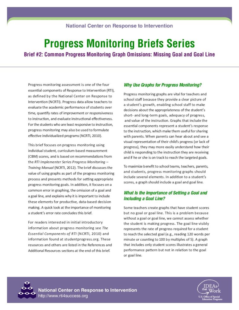 Progress Monitoring Briefs Series Brief #2: Common Progress Monitoring Graph Omissions: Missing Goal and Goal Line