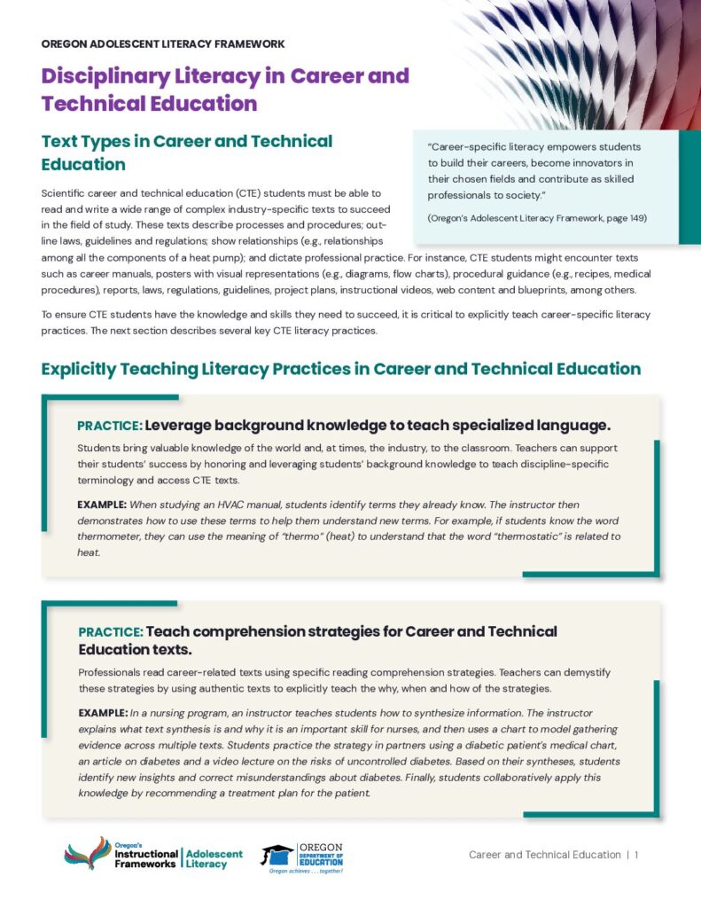 Literacy Spotlight: Disciplinary Literacy in Career and Technical Education