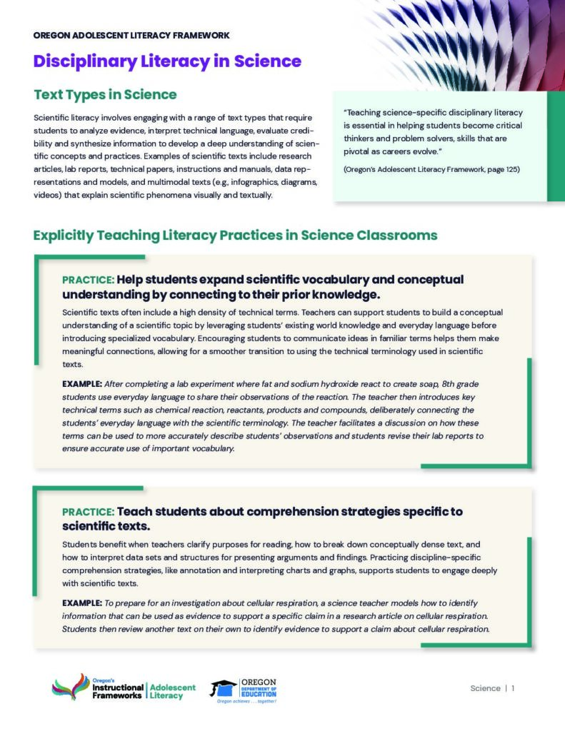 Literacy Spotlight: Disciplinary Literacy in Science