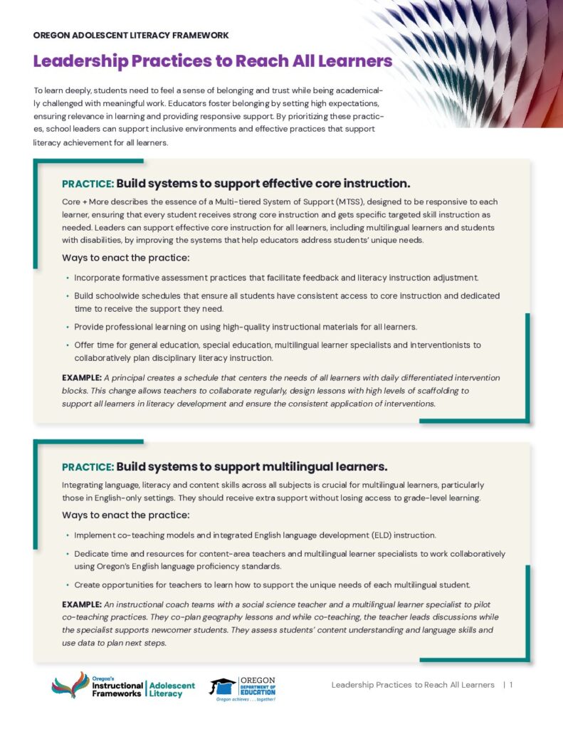 Literacy Spotlight: Leadership Practices to Reach All Learners