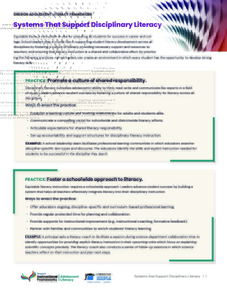 Literacy Spotlight: Systems that Support Disciplinary Literacy