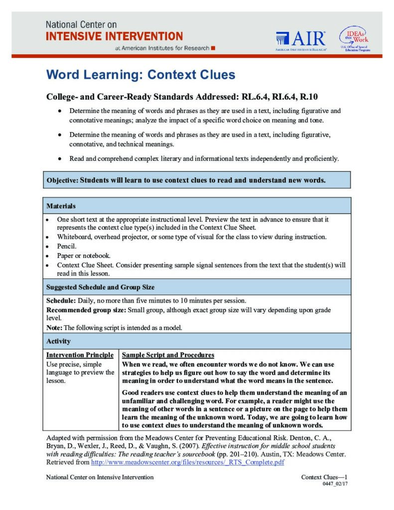 Word Learning: Context Clues